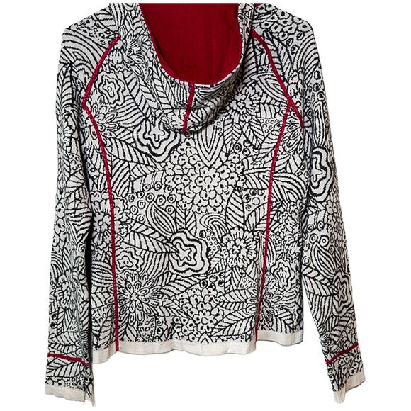 Title Nine Full Zip Abstract Hoodie Sweater Floral Black/White/Red Women's Med - Picture 3 of 8